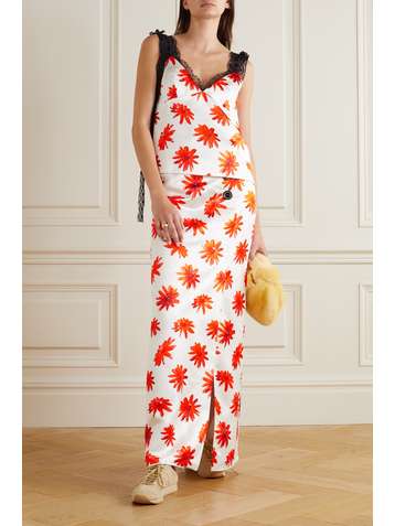 MERYLL ROGGE Lace-trimmed floral-print satin camisole