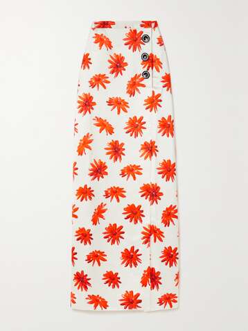 MERYLL ROGGE Crystal-embellished floral-print satin maxi skirt
