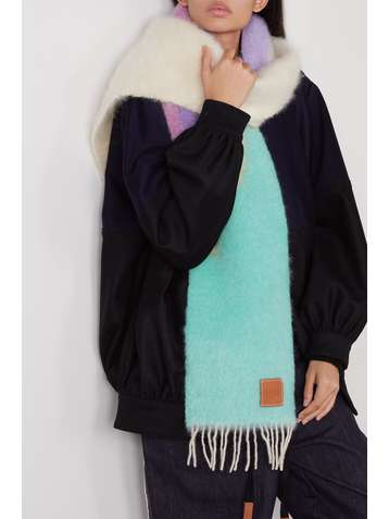 LOEWE Fringed color-block mohair-blend scarf
