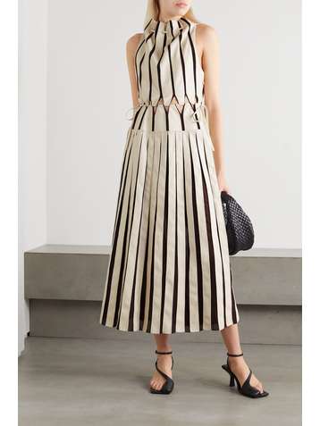 JONATHAN SIMKHAI Yasmin cutout faux leather and chiffon halterneck midi dress