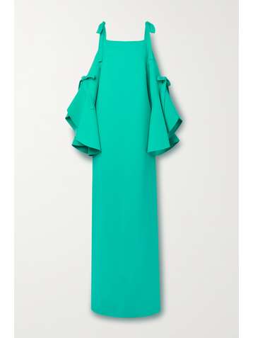 OSCAR DE LA RENTA Cold-shoulder bow-detailed wool-blend gown