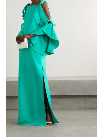 OSCAR DE LA RENTA Cold-shoulder bow-detailed wool-blend gown