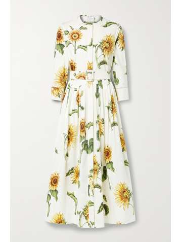 OSCAR DE LA RENTA Belted floral-print cotton-blend poplin shirt dress
