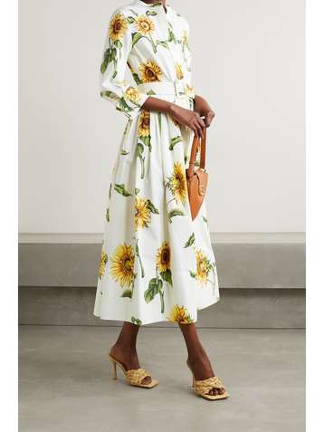 OSCAR DE LA RENTA Belted floral-print cotton-blend poplin shirt dress