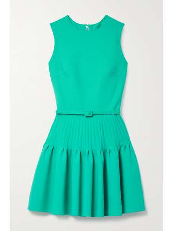 OSCAR DE LA RENTA Belted pleated wool-blend mini dress