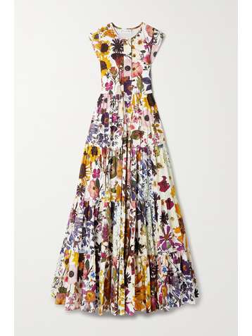 OSCAR DE LA RENTA Tiered floral-print cotton-blend poplin maxi dress