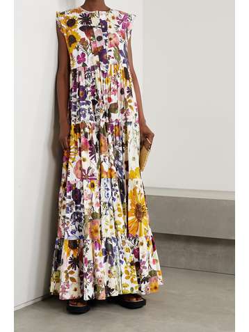 OSCAR DE LA RENTA Tiered floral-print cotton-blend poplin maxi dress