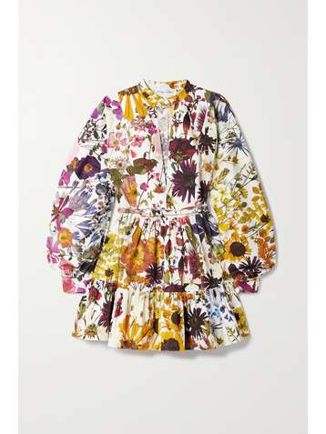 OSCAR DE LA RENTA Belted floral-print cotton-blend poplin mini dress