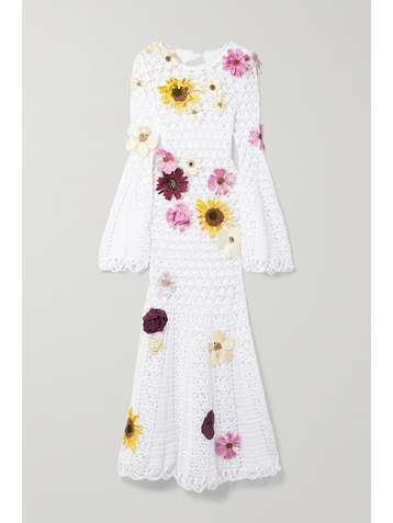 OSCAR DE LA RENTA Open-back appliquéd crocheted cotton midi dress