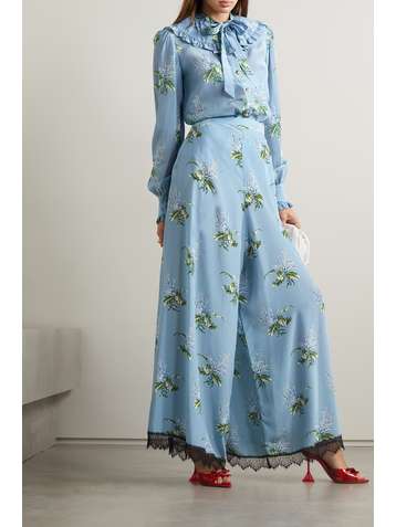 RODARTE Bluse aus Seide mit Blumenprint und Rüschen
