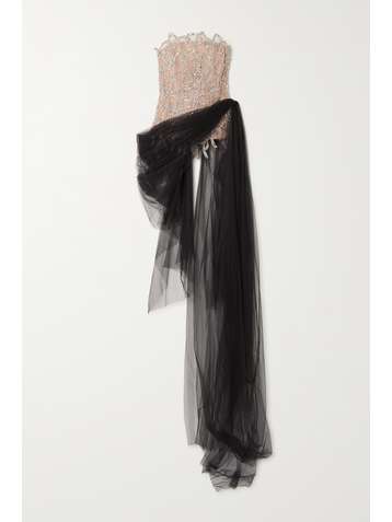 OSCAR DE LA RENTA Strapless embellished tulle top