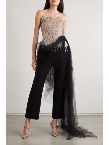 OSCAR DE LA RENTA Strapless embellished tulle top