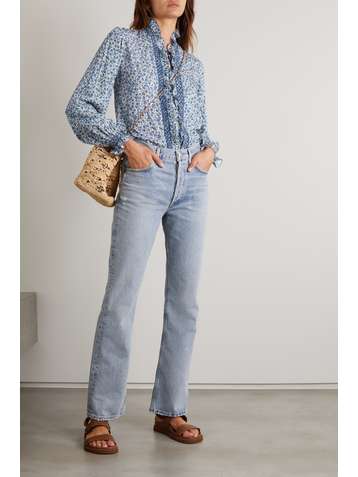 LORETTA CAPONI Dorothy smocked ruffled floral-print poplin blouse