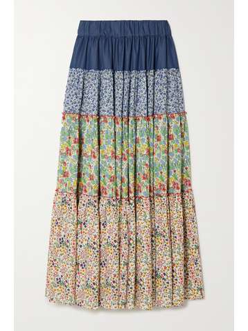 LORETTA CAPONI Bibi patchwork floral-print poplin maxi skirt