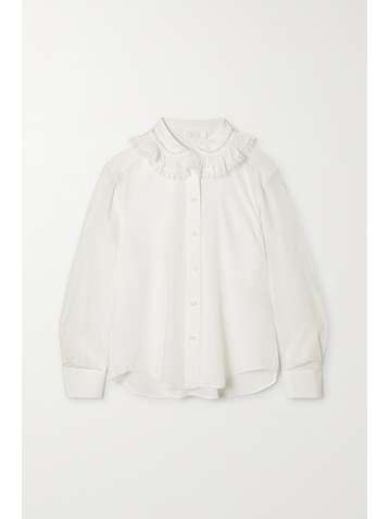 CHLOÉ Lace-trimmed silk crepe de chine blouse