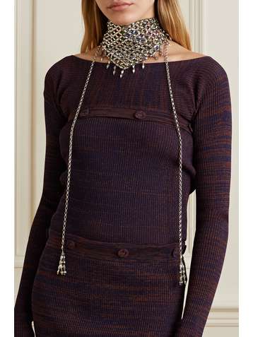 ISABEL MARANT Silver-tone and printed crepe de chine necklace