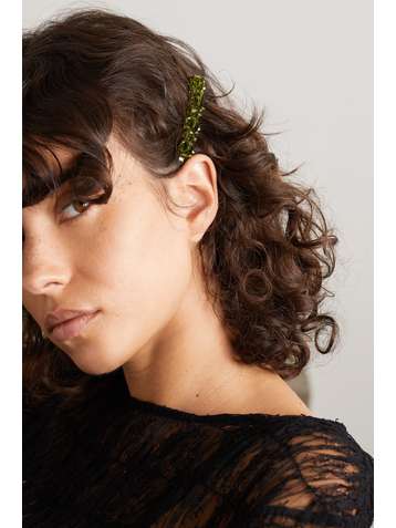 SIMONE ROCHA Barrette en métal argenté et cristaux Flower