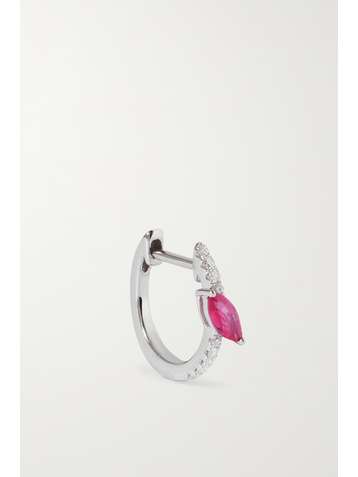 ROXANNE FIRST 14-karat white gold, sapphire and diamond single hoop earring