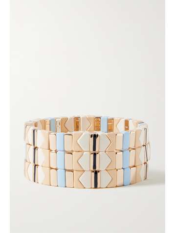 ROXANNE ASSOULIN Set de trois bracelets en émail et métal doré Linen