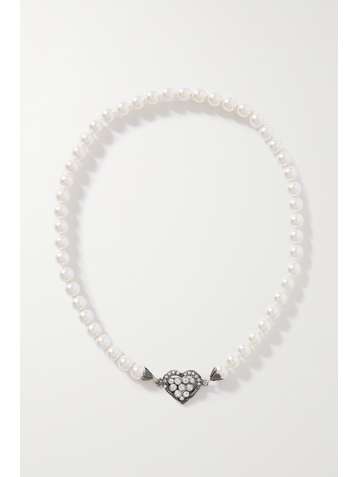 ALESSANDRA RICH Silver-tone, faux pearl and crystal necklace