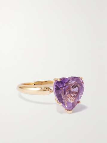 FRY POWERS Rainbow Heart Ring aus 14 Karat Gold mit Amethyst