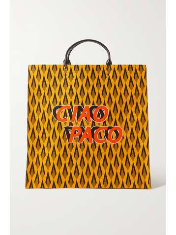 PACO RABANNE Printed cotton-canvas and leather tote