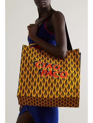 PACO RABANNE Printed cotton-canvas and leather tote