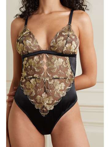 COCO DE MER Aria Body aus Satin und besticktem Tüll in Metallic-Optik