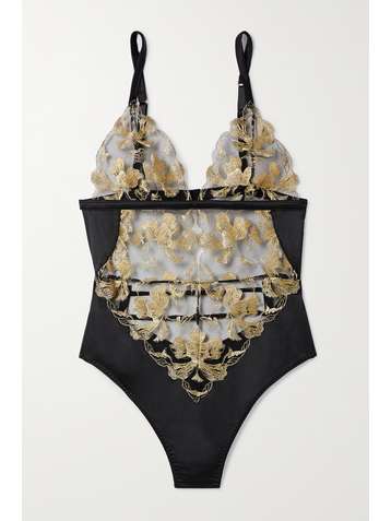 COCO DE MER Aria Body aus Satin und besticktem Tüll in Metallic-Optik