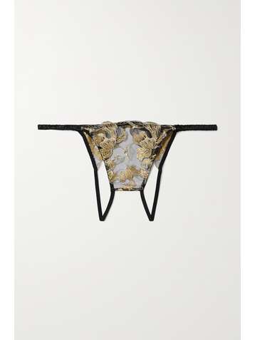COCO DE MER Aria cutout metallic embroidered tulle and satin briefs