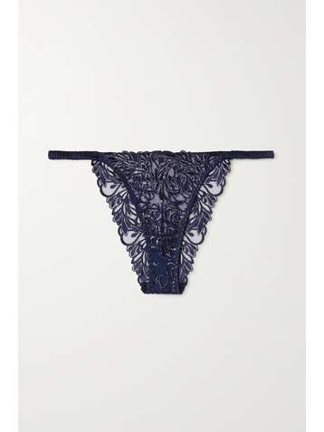 COCO DE MER Iris embroidered tulle and satin briefs