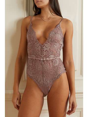 COCO DE MER Gaia String-Body aus Metallic-Spitze mit Satinbesätzen