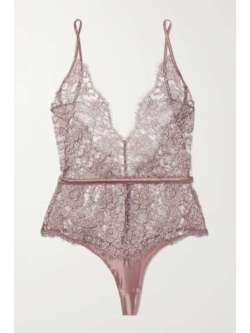 COCO DE MER Gaia String-Body aus Metallic-Spitze mit Satinbesätzen