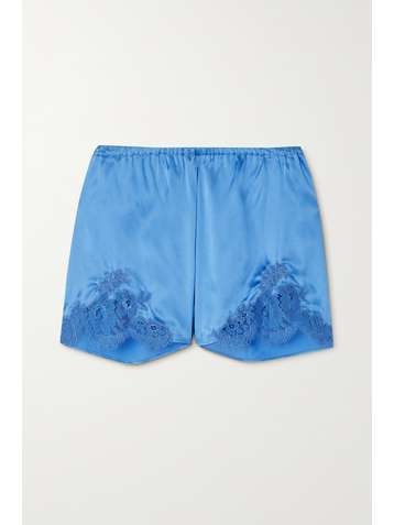 I.D. SARRIERI Hôtel Particulier Pyjama-Shorts aus Satin aus einer Seidenmischung mit Chantilly-Spitzenbesätzen
