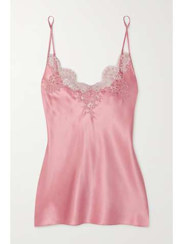 I.D. SARRIERI Hôtel Particulier Top aus Satin aus einer Seidenmischung mit Chantilly-Spitzenbesatz