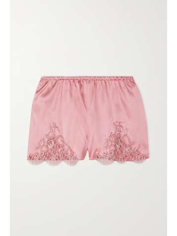 I.D. SARRIERI Hôtel Particulier Pyjama-Shorts aus Satin aus einer Seidenmischung mit Chantilly-Spitzenbesätzen
