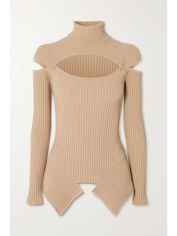 ANDREA ADAMO Cutout ribbed-knit turtleneck sweater