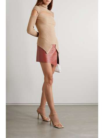 ANDREA ADAMO Cutout ribbed-knit turtleneck sweater