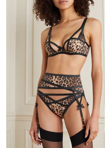 AGENT PROVOCATEUR Joan Strumpfgürtel aus Stretch-Jersey mit Leopardenprint