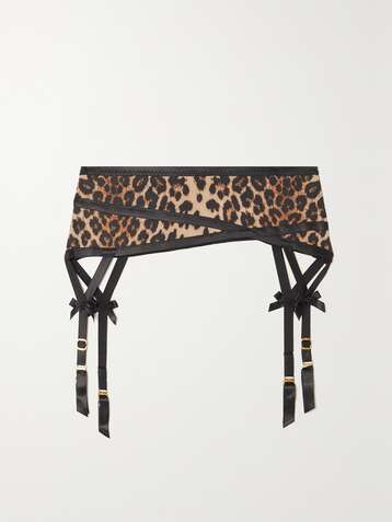 AGENT PROVOCATEUR Joan Strumpfgürtel aus Stretch-Jersey mit Leopardenprint