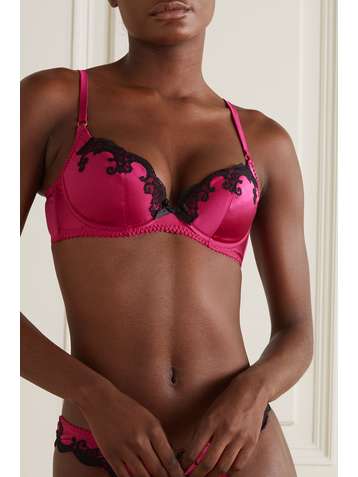 AGENT PROVOCATEUR Molly Bügel-BH aus Stretch-Seidensatin mit Besätzen aus Leavers-Spitze