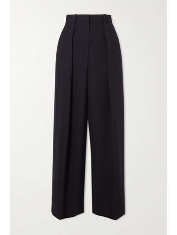 VICTORIA BECKHAM Pleated wool grain de poudre wide-leg pants