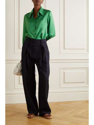 VICTORIA BECKHAM Pleated wool grain de poudre wide-leg pants