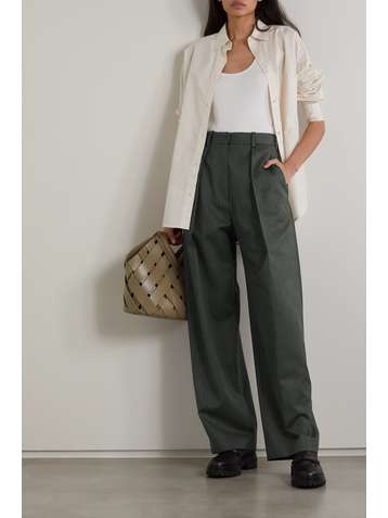 VICTORIA BECKHAM Pinstriped herringbone wool wide-leg pants
