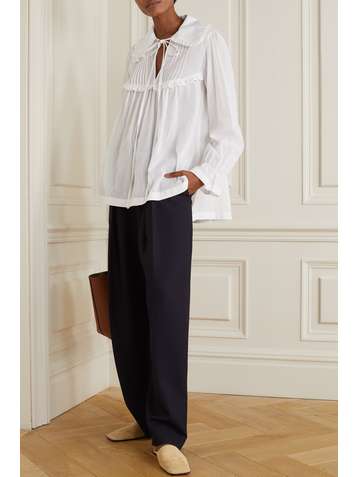 VICTORIA BECKHAM Ruffled pintucked cotton blouse