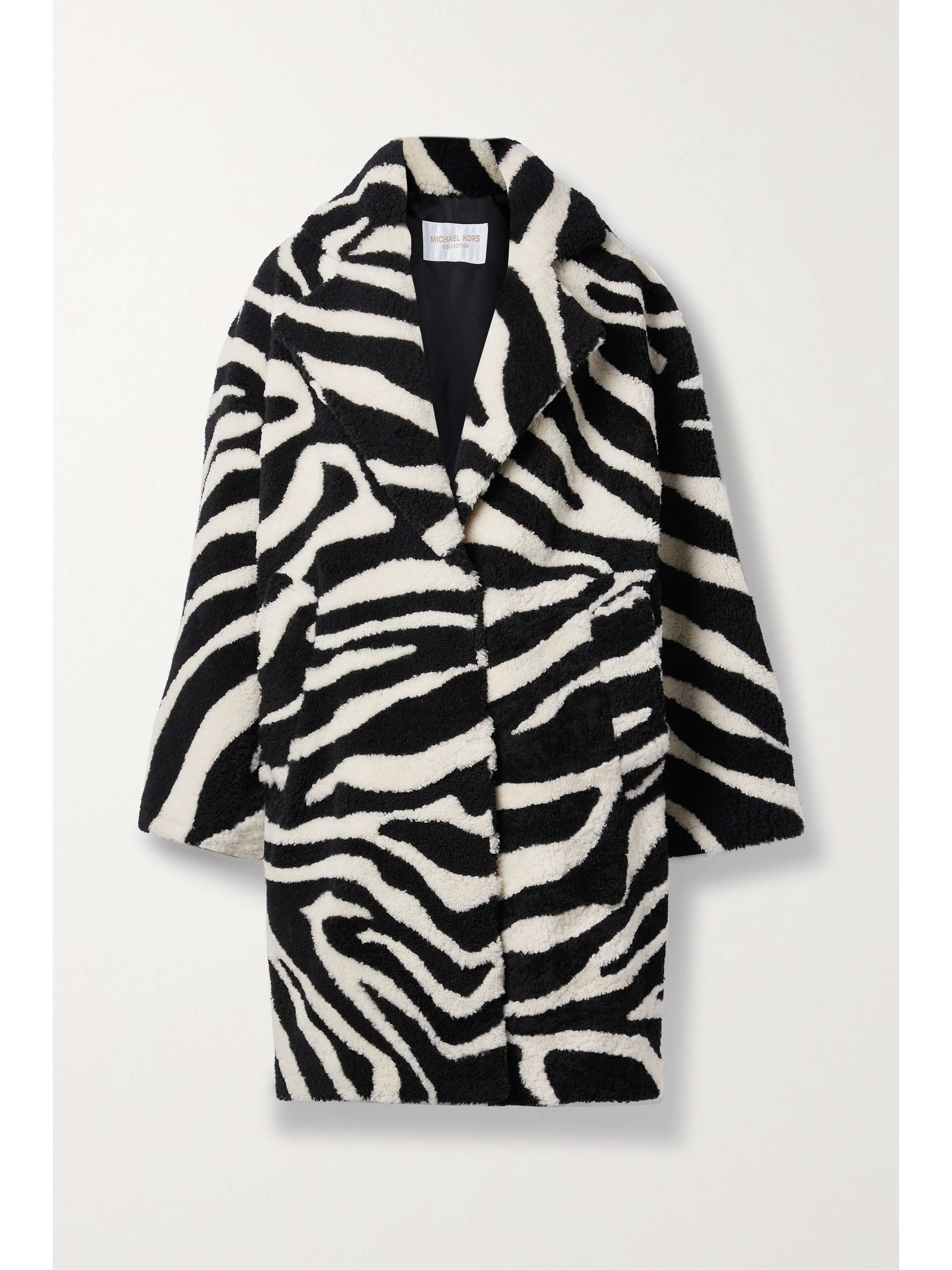 Oversized zebra-intarsia shearling coat ...