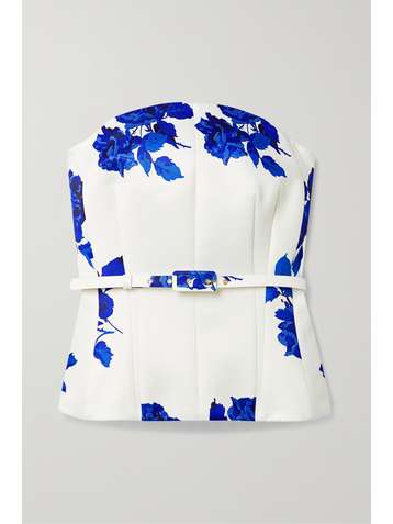 EMILIA WICKSTEAD Gerty strapless belted floral-print faille top