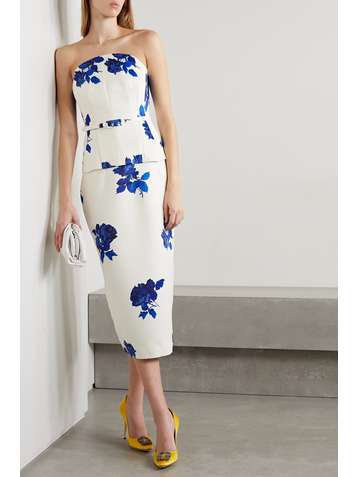 EMILIA WICKSTEAD Gerty strapless belted floral-print faille top