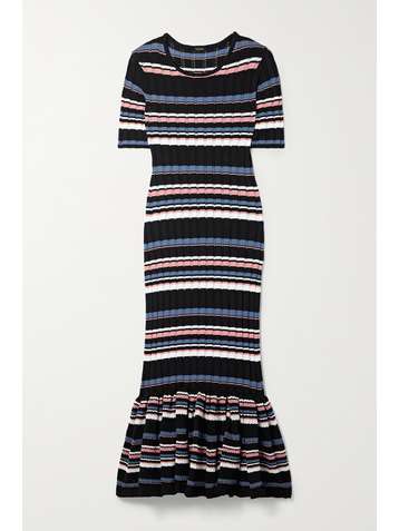 ADAM LIPPES Striped ribbed cotton-blend midi dress