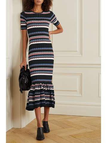 ADAM LIPPES Striped ribbed cotton-blend midi dress